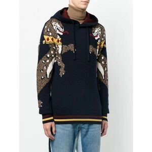 Dolce & Gabbana Navy Royal Tiger Embroidered Hoodie (Size: IT44, S) RRP $1295